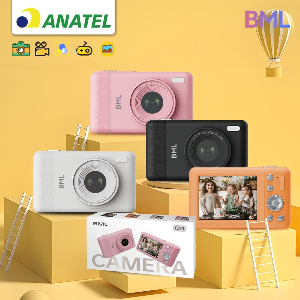 Câmera Digital Compacta BML com Zoom 16x e Tela 2,4 compacto 44MP BML Câmera infantil digital