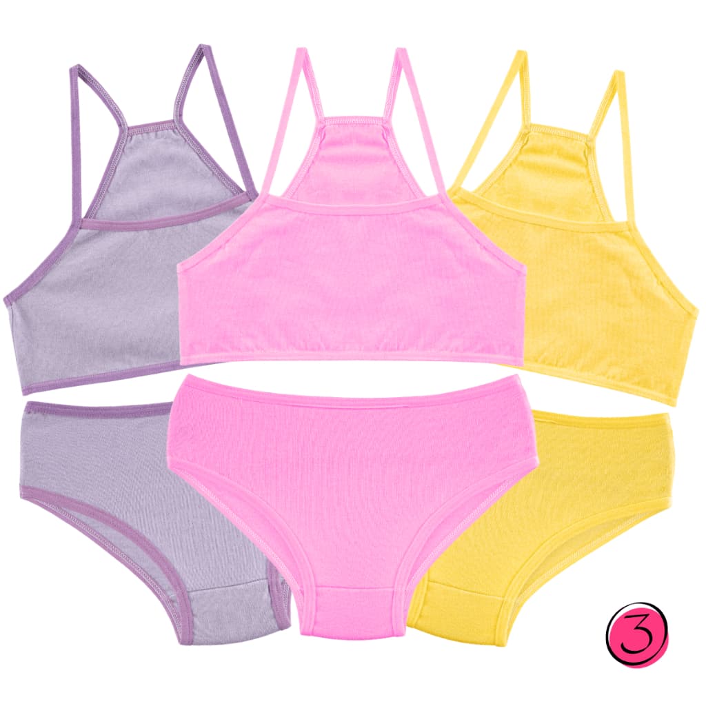 Kit 3 Conjuntos Infantis Liso ou Estampado Top Nadador e Calcinha Menina Moça Forro 100% Algodão