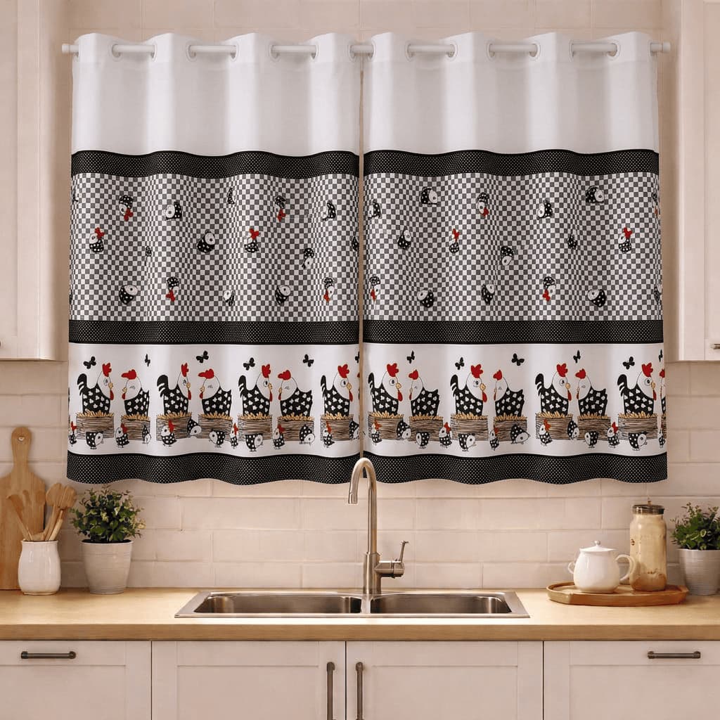 Cortina de Cozinha Oxford Estampado janela vitro