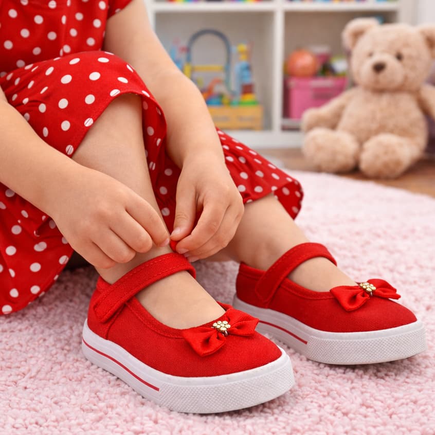 Tênis Infantil Menina Boneca Detalhe em Laço Fecho Rápido Calçados de Menina Sapatilha Bonequinha