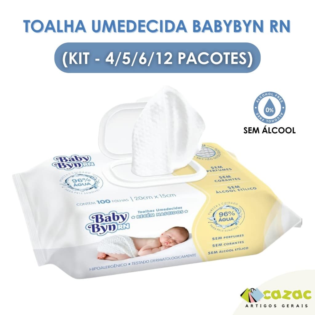 Kit Toalha Umedecida Baby Byn Folhas Sem Álcool Lenço Para Recém Nascidos 4/5/6/12 Pacotes