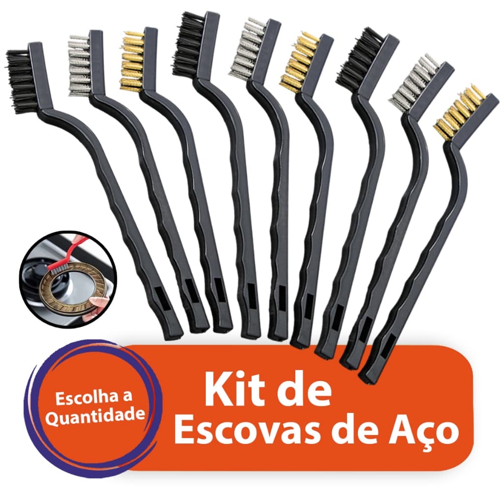 Kit Escovas Escovinhas Aço Multiuso Limpeza Limpa Grelha Churrasqueira Conjunto Jogo Cobre Nylon