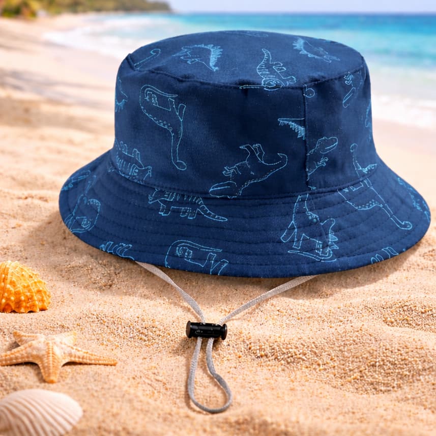 Chapéu de Dinossauro praia Infantil UV Bucket Infantil Menino Chapéu de praia masculino com Cordinha