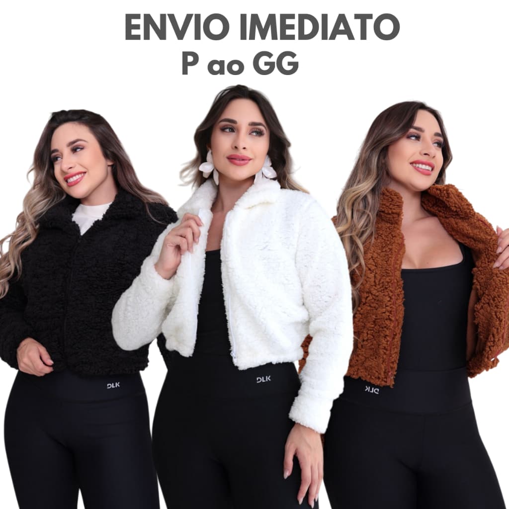 Casaco Teddy De Pelinho Gola Jaqueta Curta Feminina Inverno Tedy Ted Croped Branca Marrom Preto Rosa  Inverno Alta