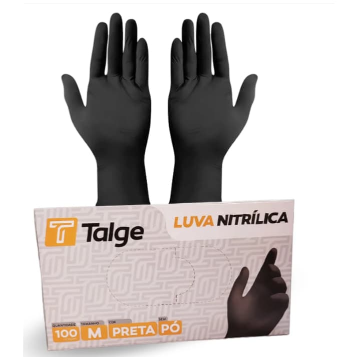 Luva Preta Luva Descartável Nitrilica Talge Black Com Kit 10 Pares Luva Preta Sem pó