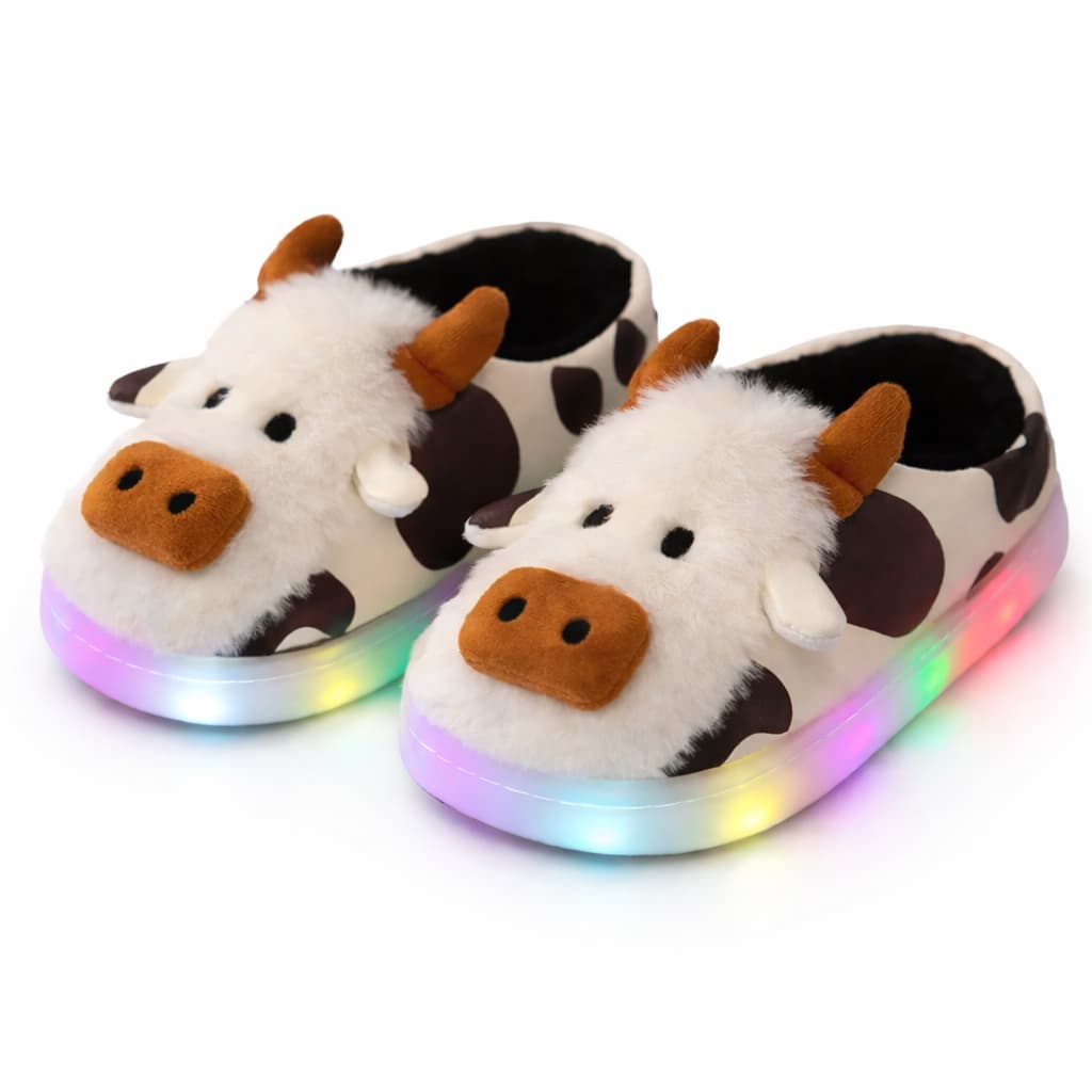 Pantufa Infantil Vaquinha Com LED Antiderrapante Confortável Inverno VA-608