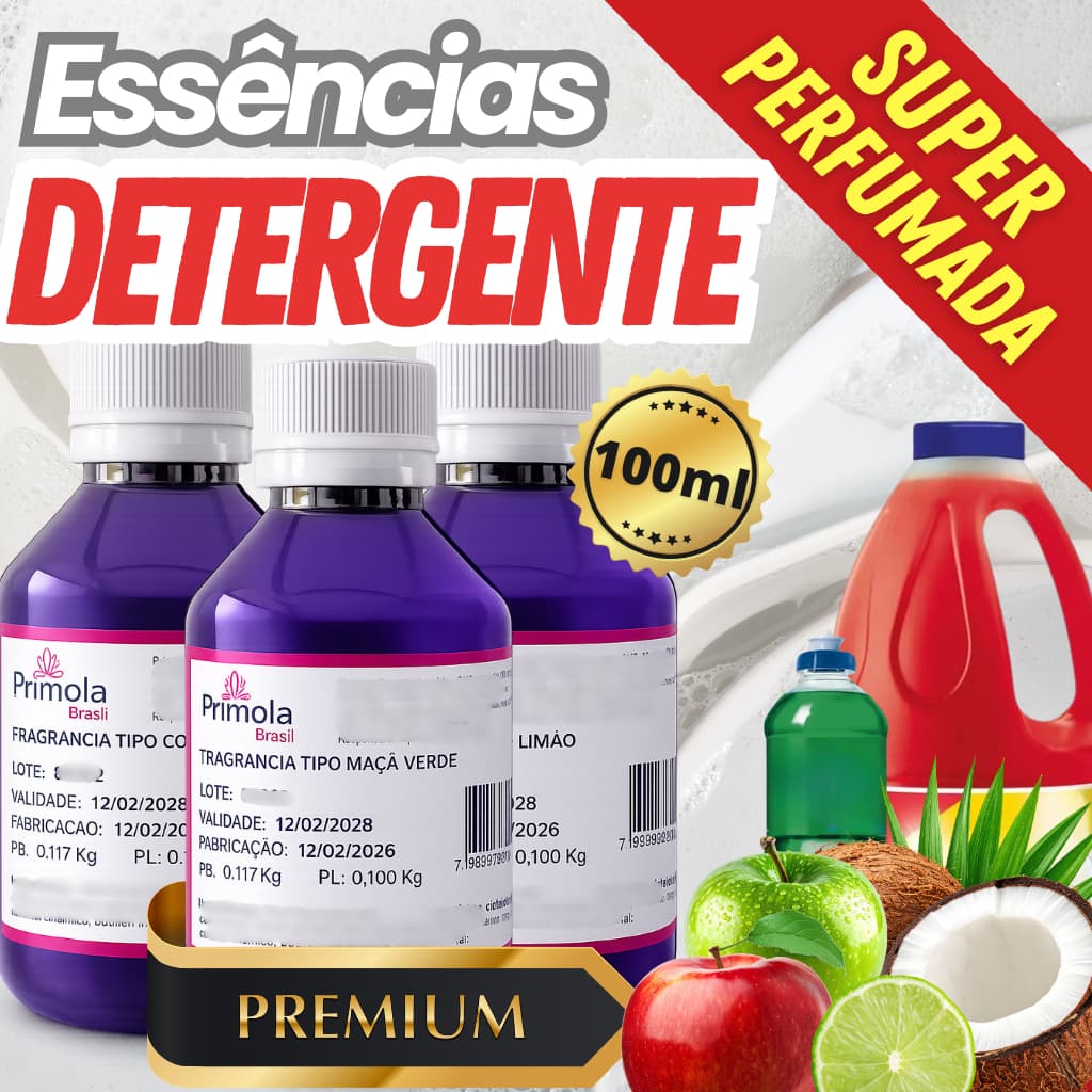 Essências concentradas para DETERGENTE LAVA LOUÇAS 100ml - Tipos Maçã, Limão, Coco, Capim Limão, Hidrossolúveis