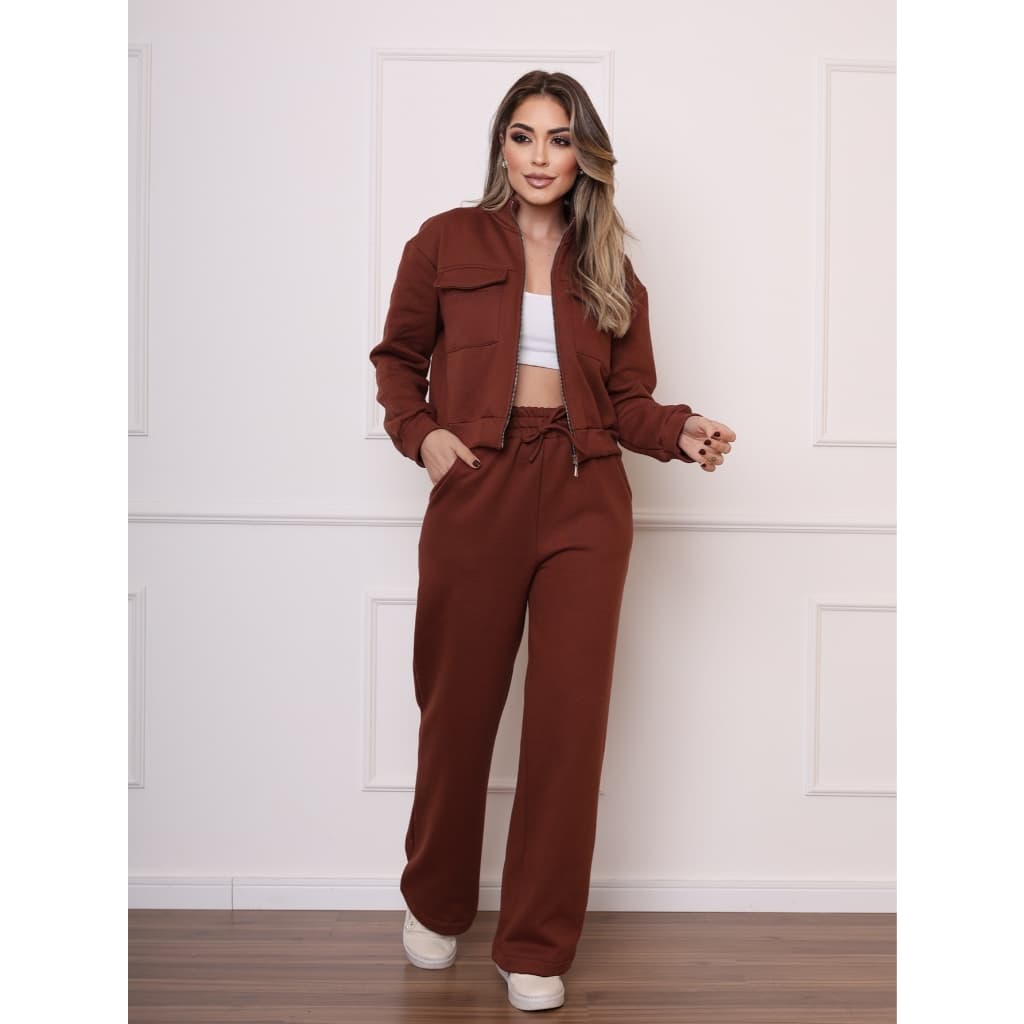 Conjunto Moletom Flanelado Grosso Calça E Casaquinho Moda Inverno COD 092