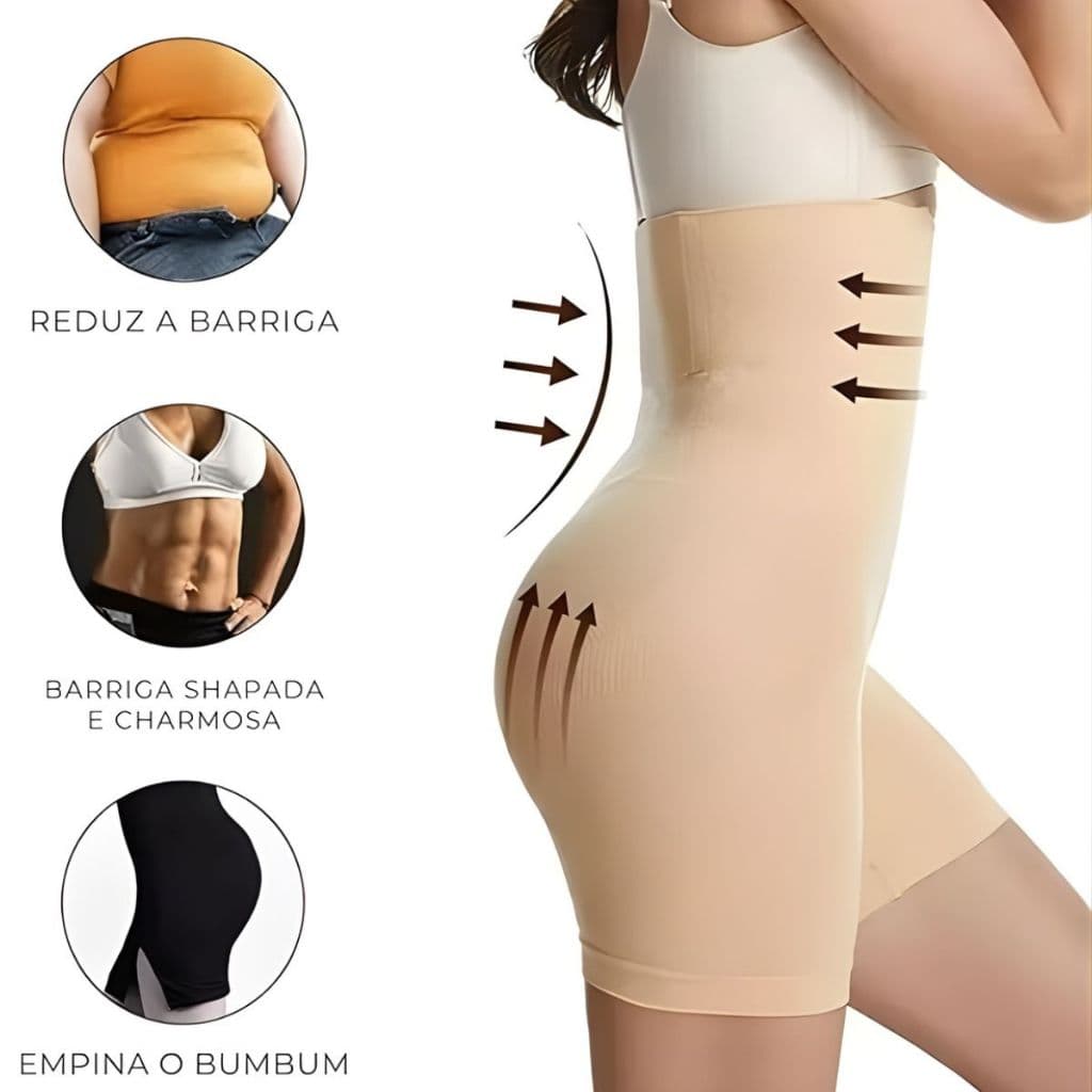 Cinta Modeladora Abdominal Loba Feminina Short Slim Sinta Levanta Bumbum Comprime Barriga Cintura