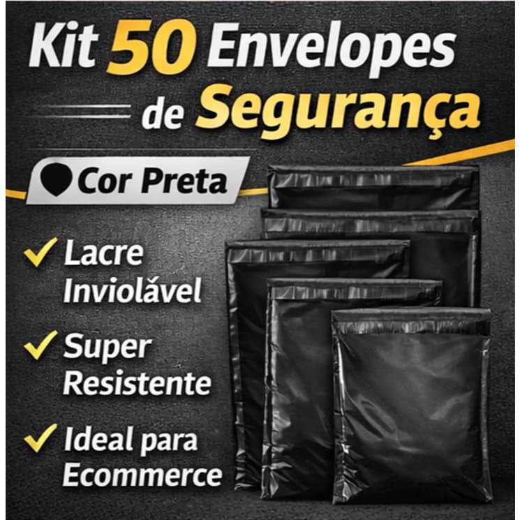 Kit 50 Envelope de Segurança Preto para Envio | Lacre Inviolável | Embalagem Ecommerce