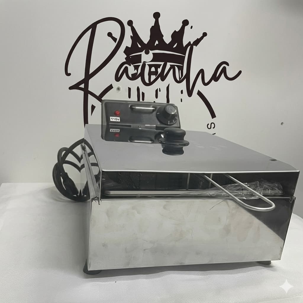 Fritadeira Elétrica Profissional em Inox - 5 Litros com TAMPA ANTI RESPINGO