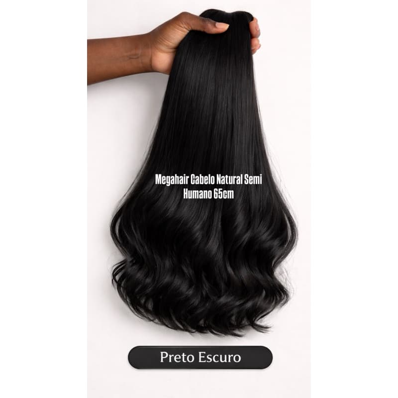 Mega Hair Cabelo Semi Humano na Tela 65cm Ondulado | Longo Natural com Volume
