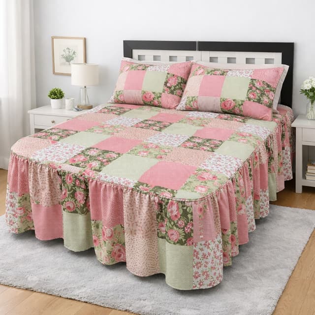 Cobre Leito Casal Padrão Bordado Colcha 3pçs Matelada com Linha 2,45x2,50m Cama Box Várias Estampas Sortidas