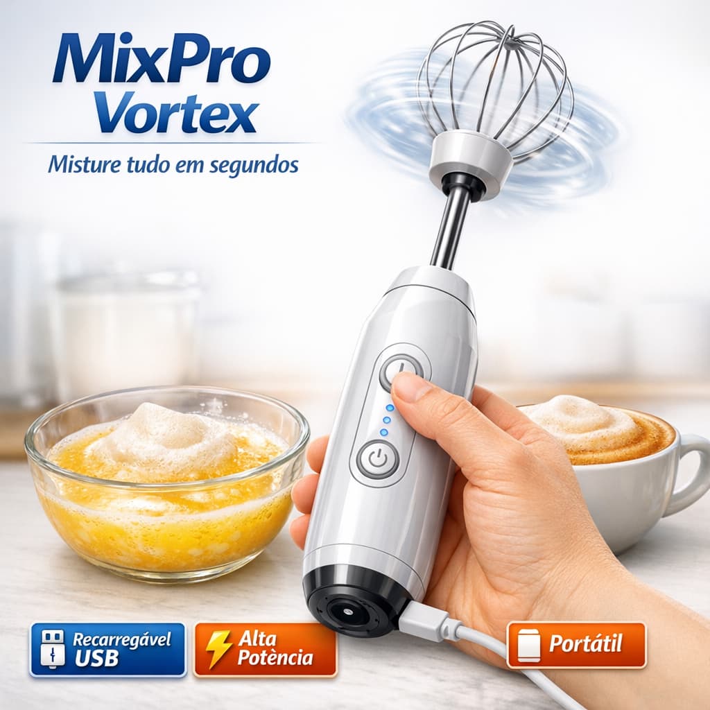 Mini BatedorMixer Elétrico Portátil Recarregável USB MixPro Vortex Batedor de Leite Café Whey