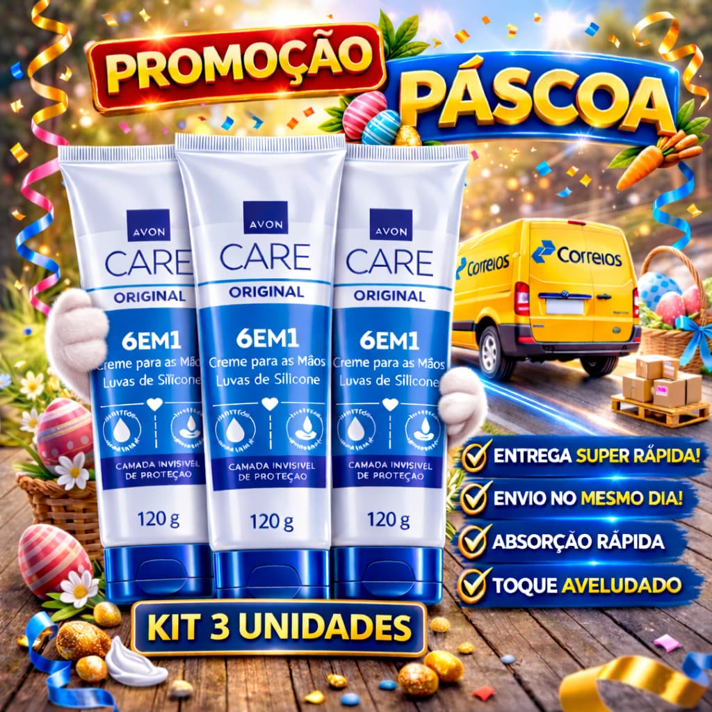 Kit 3 Cremes Para Mãos Avon Care Luvas de Silicone 120g Original 6 em 1 Protege e Cuida da Sua Mão