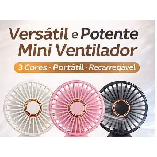 Mini Ventilador Portátil USB 3 Velocidades Recarregável Vento Forte Silencioso
