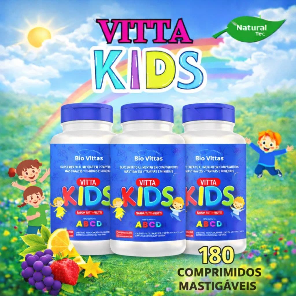 Vitamina Infantil Mastigável - Vitta Kids - 60 Cápsulas 500Mg