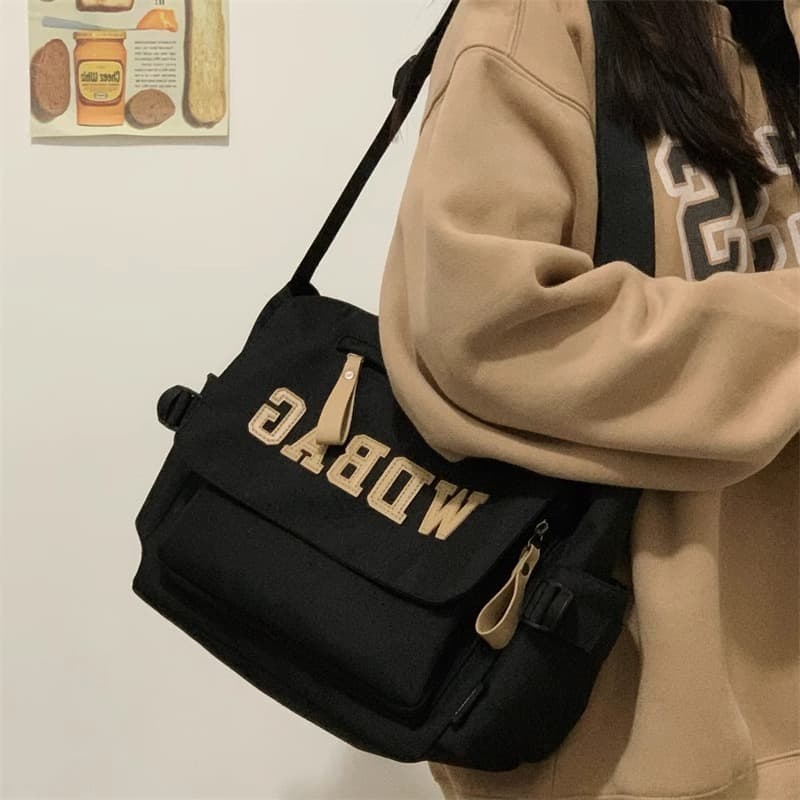 Bolsa Mensageiro Unissex de Lona Grande Capacidade Ombro e Transversal com Bolsos