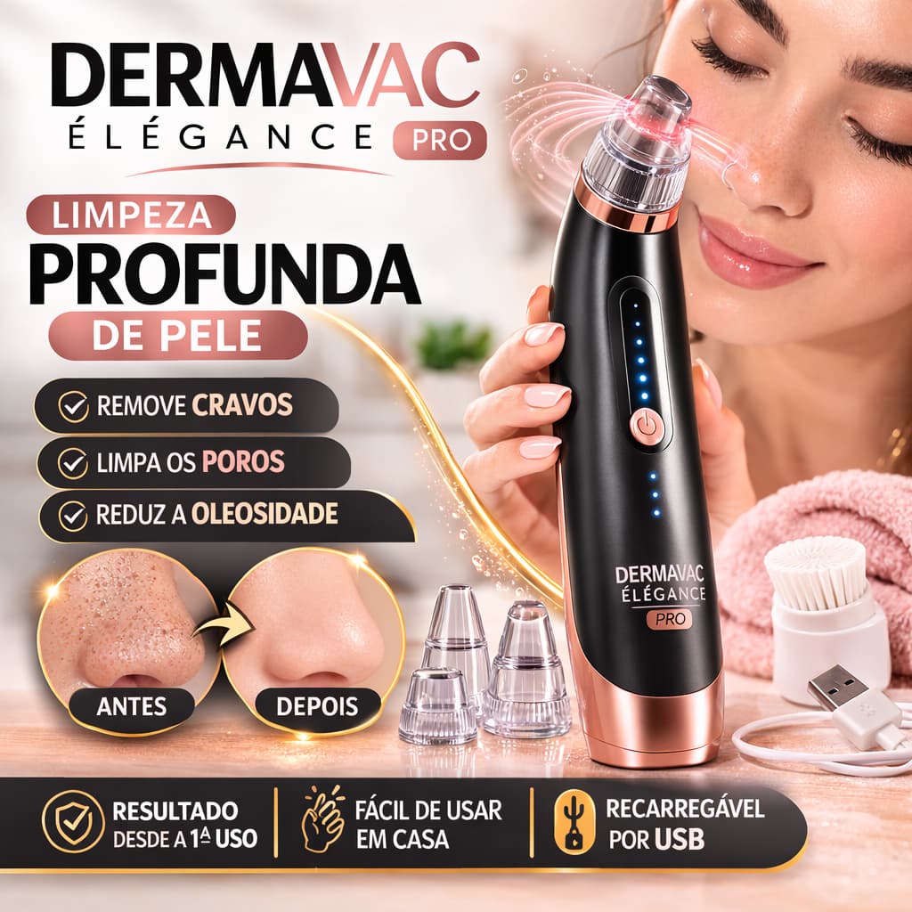 Dermavac Élégance Pro Removedor Cravos Vácuo   Limpeza Facial Profunda Extrator Espinhas Poros