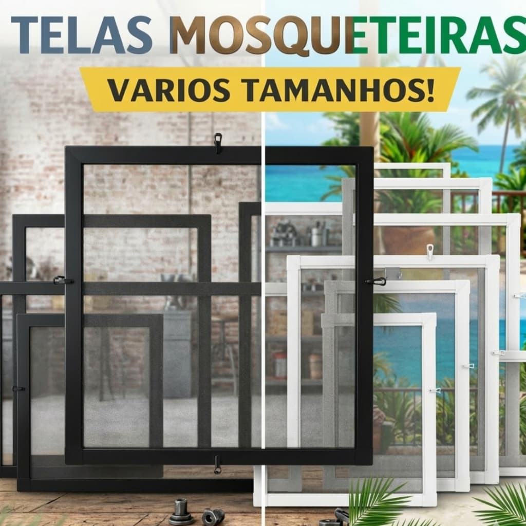 Tela Mosquiteiro Removível Kit mosqueteira moldura de Alumínio Branco ou Preto (várias medidas)