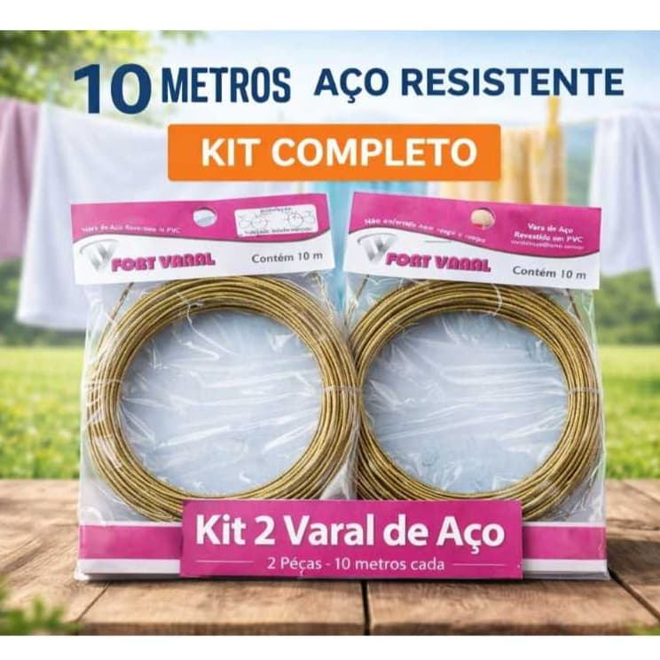 Kit Varal de Aço 10m Aço Cromado Resistente Ideal para Casa e Lavanderia