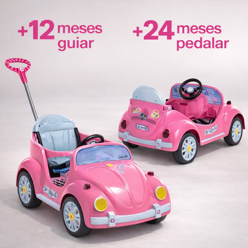 Carrinho Bebê Passeio Quadriciclco infantil a Pedal Calesita Fouks Rosa 30kg