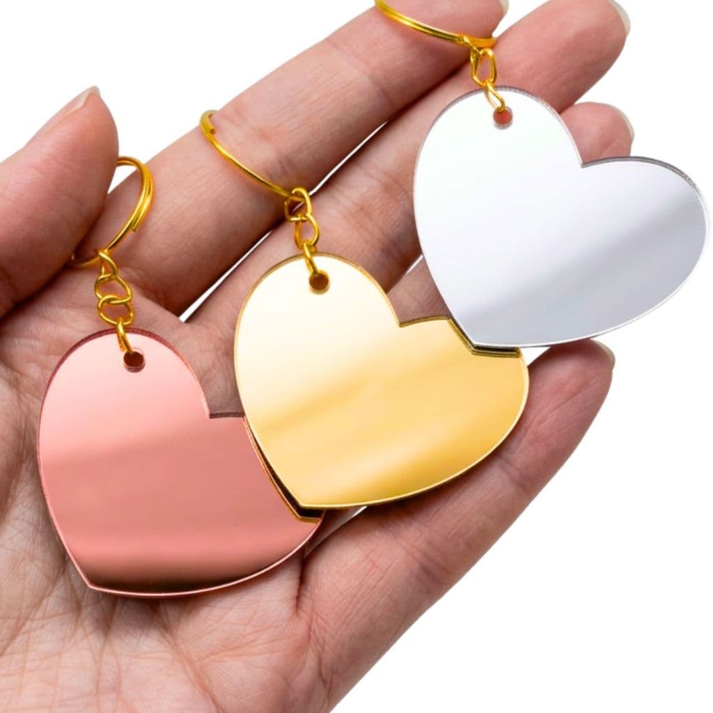 100un Coração Acrílico Espelhado Tag Atacado Chaveiro Brinde Loja Evento Lembrancinha Mimo