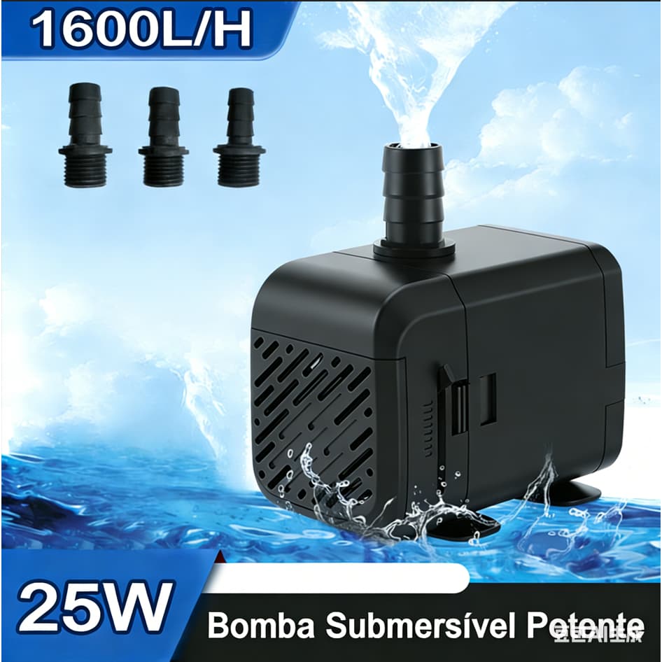 Newpet Bomba Submersa Silenciosa 1600L/h com Filtro Aspiração Lateral para Aquário, Fonte e Lago