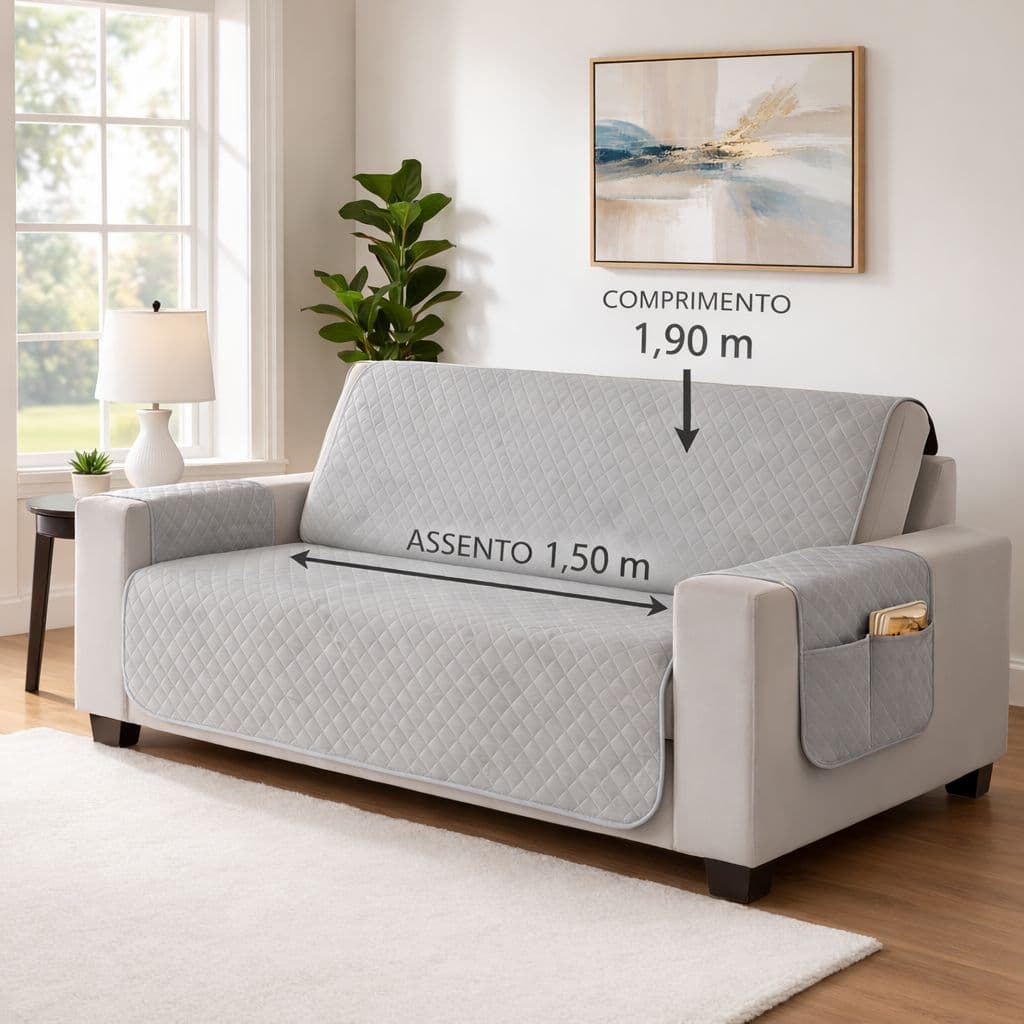 Capa De Sofá De 3 Lugares Protetor De Sofa Casa Sala Com Porta Objetos