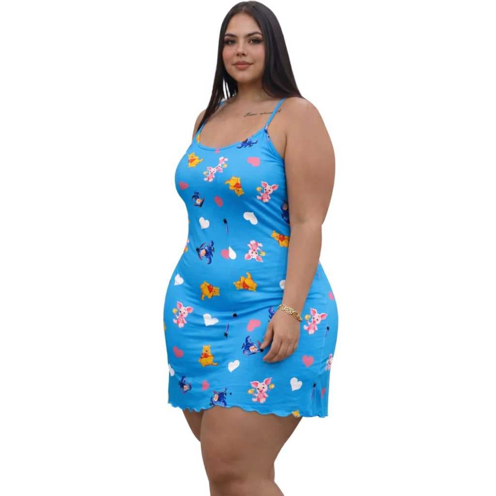 Camisola Femenina Plus Size de Alcinha Malha Suede Premium Camisola Plus Size Personagens