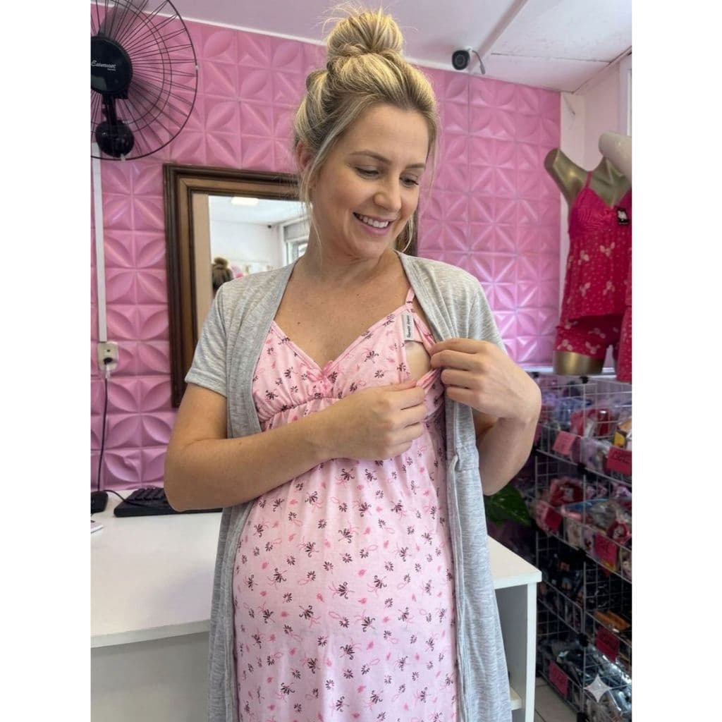 Kit Camisola de Amamentação + Robe em Algodão – Conforto para Mamãe
