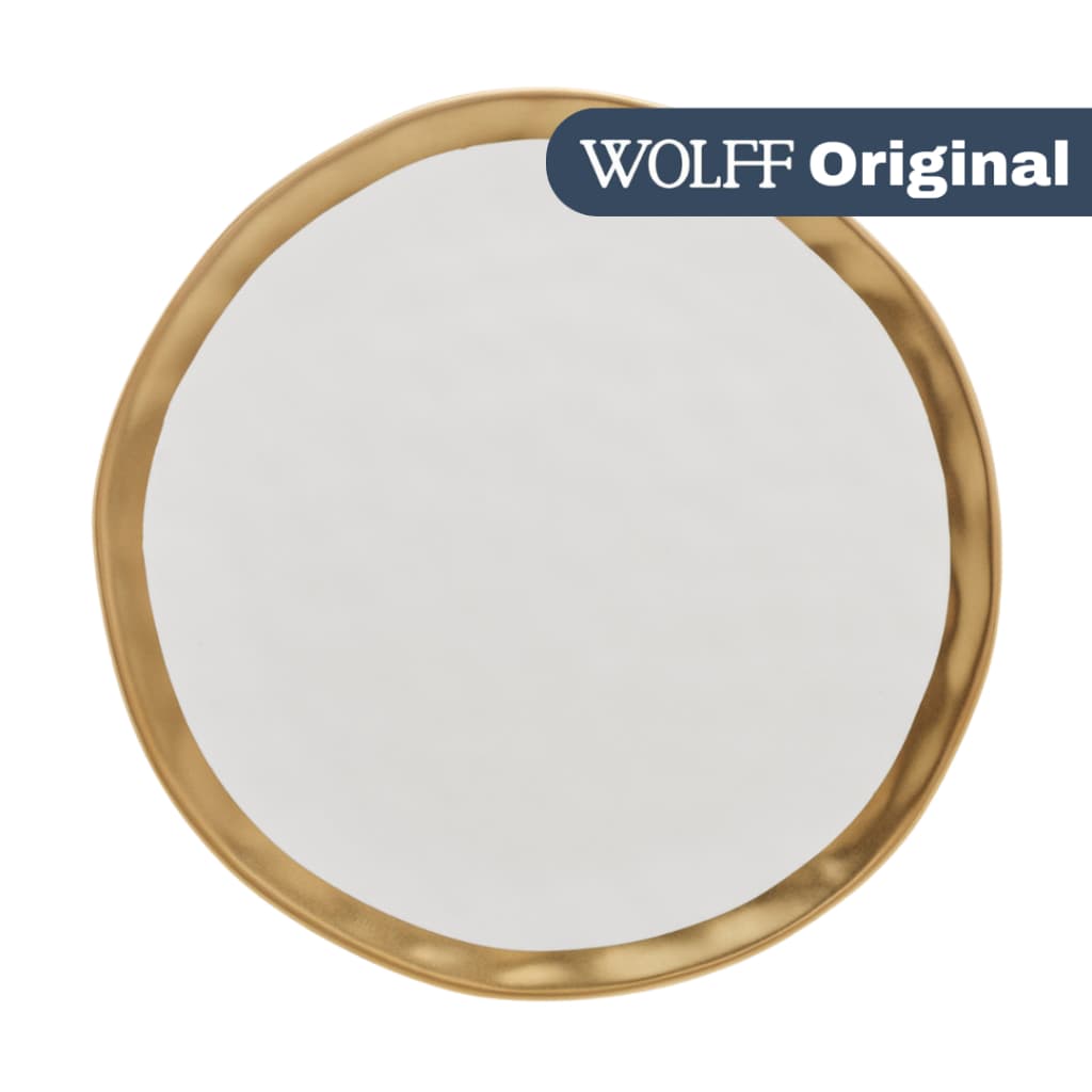 Prato Raso De Porcelana Branco E Dourado 25cm Dubai Wolff
