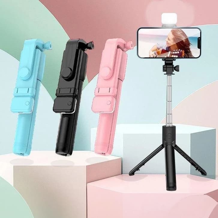 Bastão Pau de selfie Tripé Retrátil Com Luz LED Controle Bluetooth Celular novete