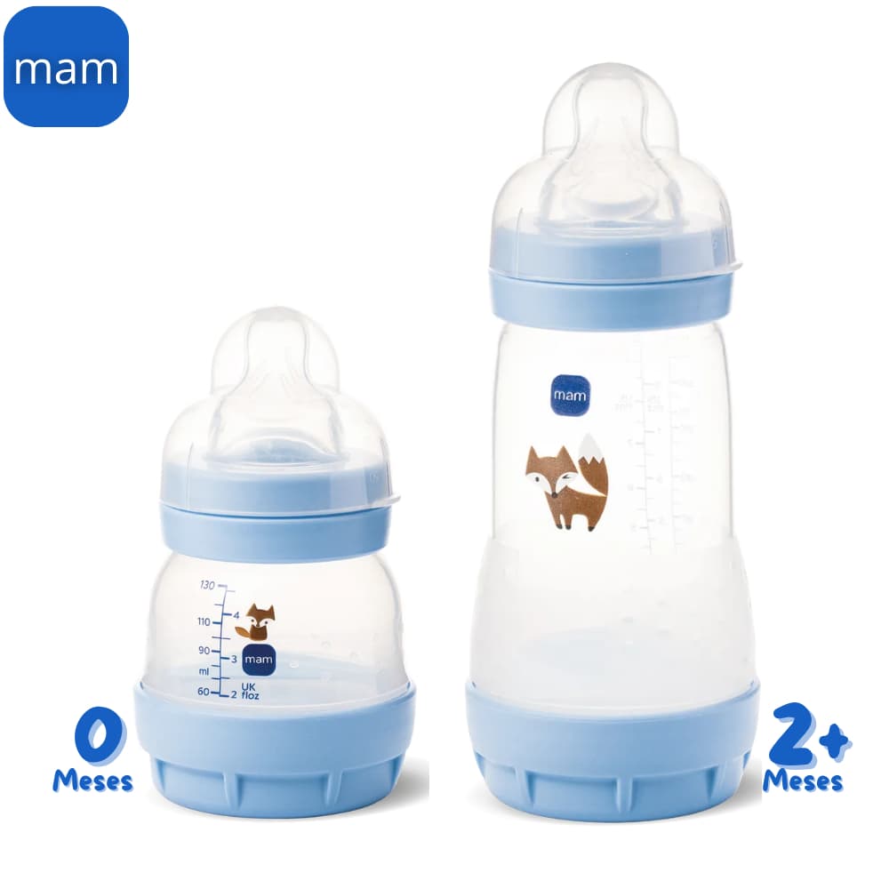 KIT 2 Mamadeiras Anticólica Mam Easy Start Bebê - 130/260ML Azul Nova Coleção