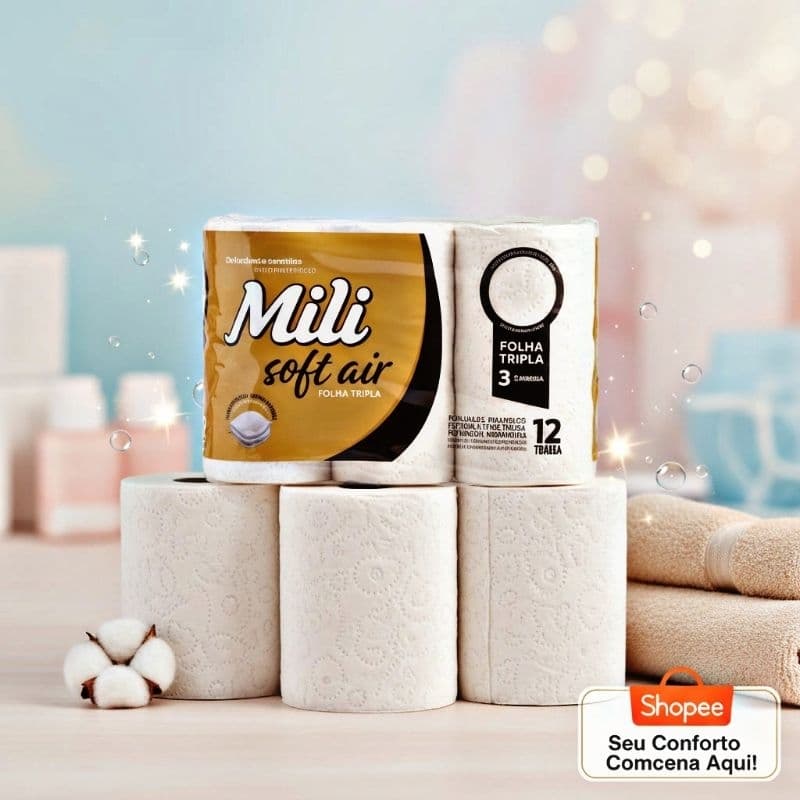 Papel Higiênico Mili Soft Air Folha Tripla 12 Rolos Ultra Macio Alta Qualidade Promoção