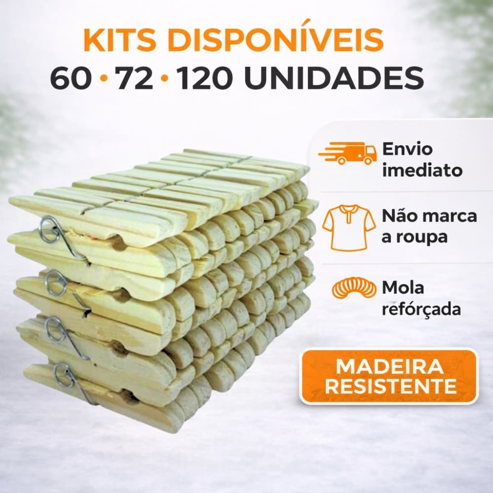 Prendedor de Roupa Madeira 60/72/120 Unidades Pregador Econômico Grampo