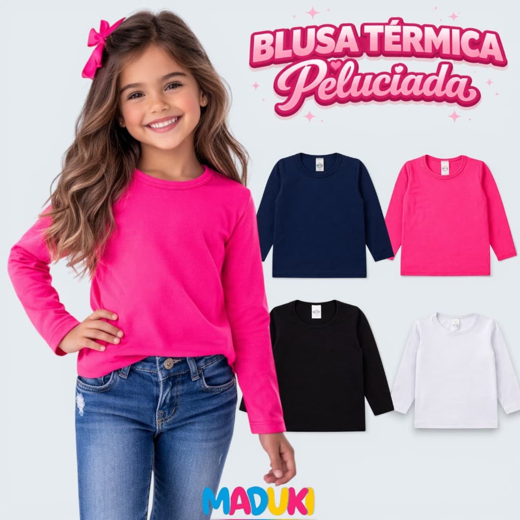 Blusas Térmica Infantil Menina Peluciada | 1 ao 14 | Segunda Pele | Quentinha Estilosa Confortável