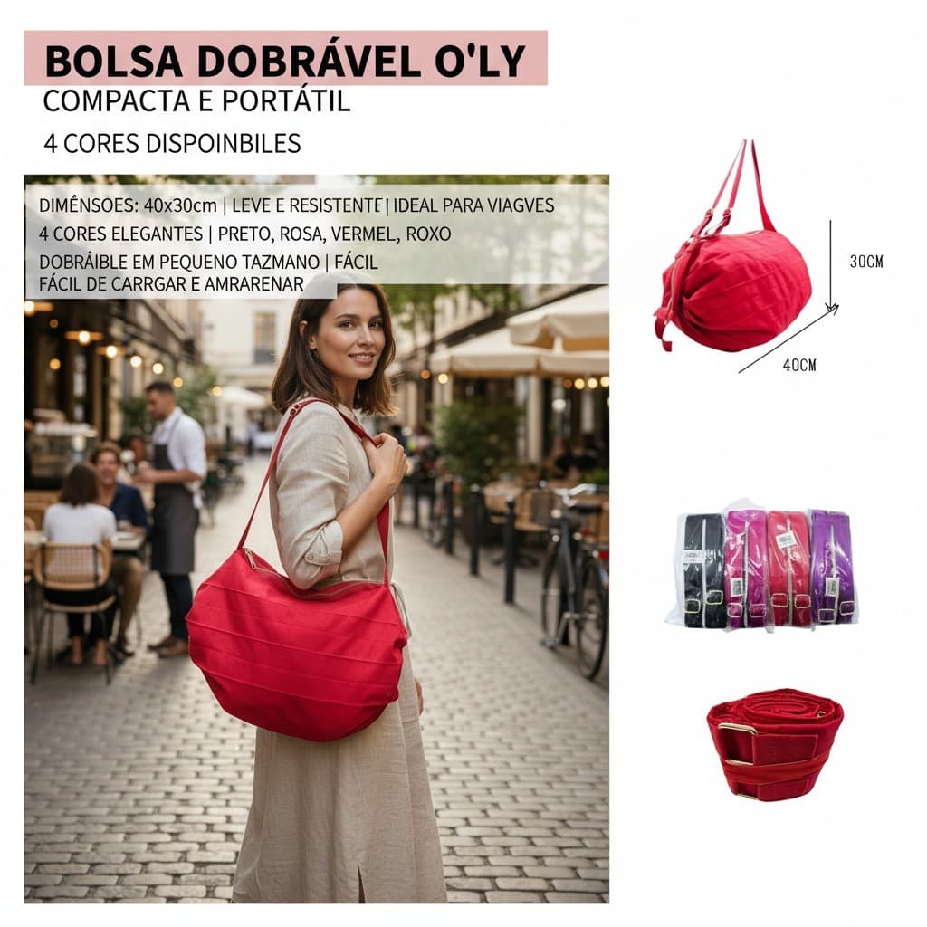 Bolsa de Ombro Dobrável Unissex | Compacta e Leve para Viagem, 4 Cores ，Ideal para Compras ou Ginástica