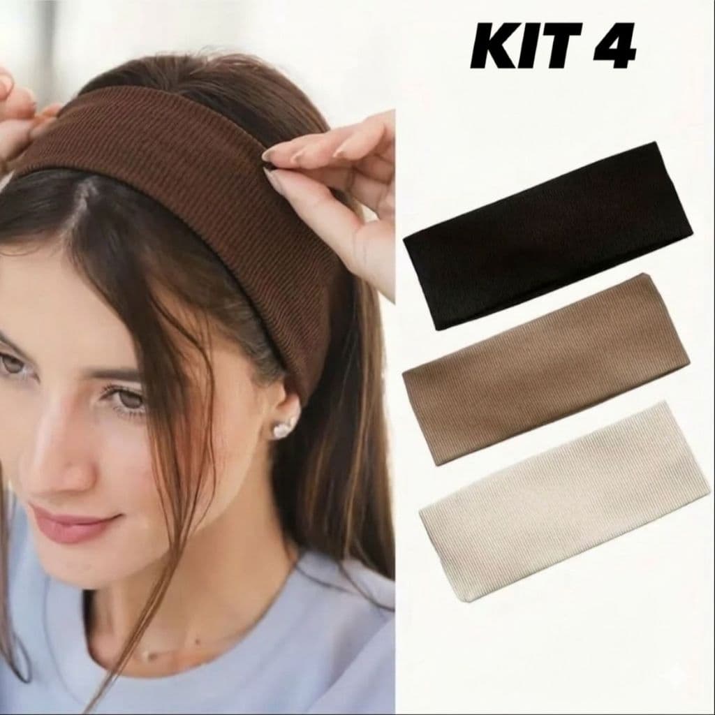 4 Faixas de Cabelo Penteados e Esportes Branco, Preto, Marrom Claro e Marrom Escuro