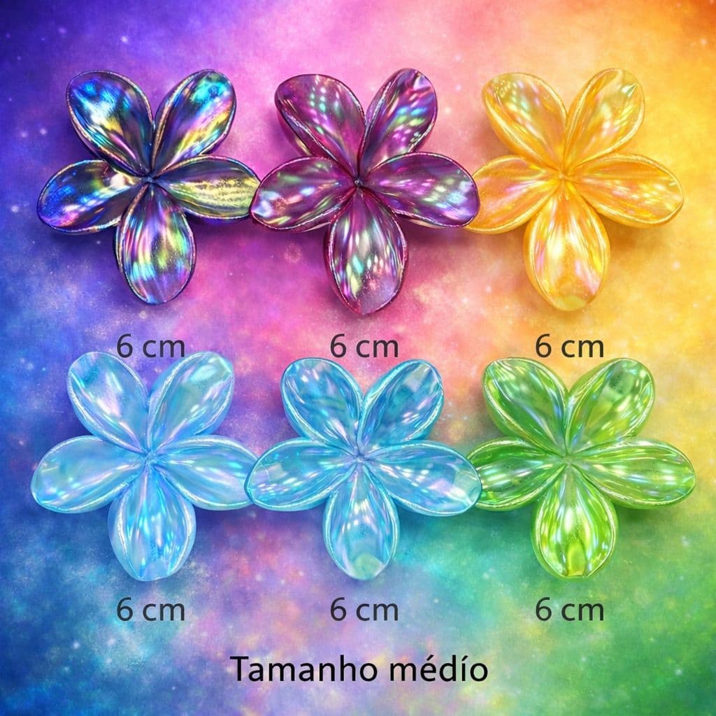 Kit 3/6/12 Grampos Piranha Flor Praia Coloridos – Presilha de Cabelo Feminina Barrette Fashion Verão (Cor Aleatória)