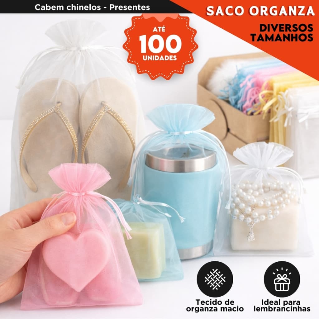 Saquinho De Organza Branco Para Lembrancinha Presente Joias Casamento Embalagem Diversos tamanhos BC