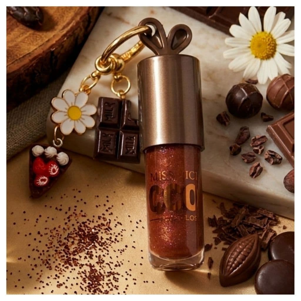 Lip Gloss Chocolate Com Chaveiro Choc Brilho Intenso Amarronzado Lábios Hidratados