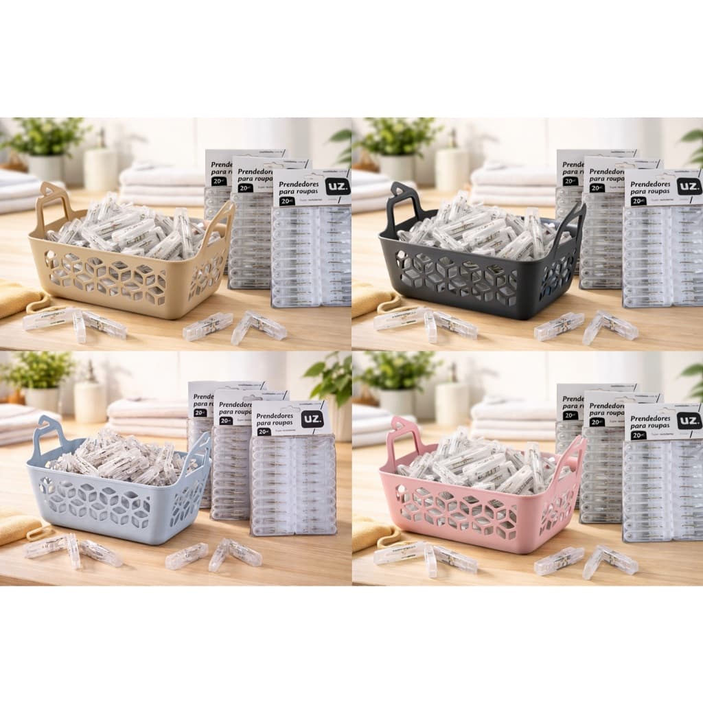 Cesto Para Prendedores Grampos de Roupa Plastic 1,6 Litros Em 2 Lindas Cores - Sanremo e UZ