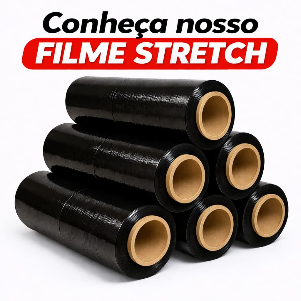 Kit com 2 Rolos Filme Stretch Preto 50cm x 25 micras - contém 400 metros -  Embalar correio