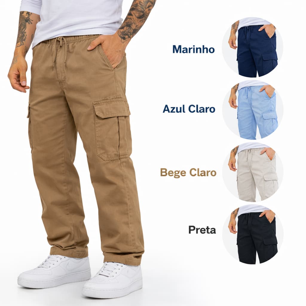 Calça Cargo Masculina Casual Com Bolsos Laterais Estilo Urbano