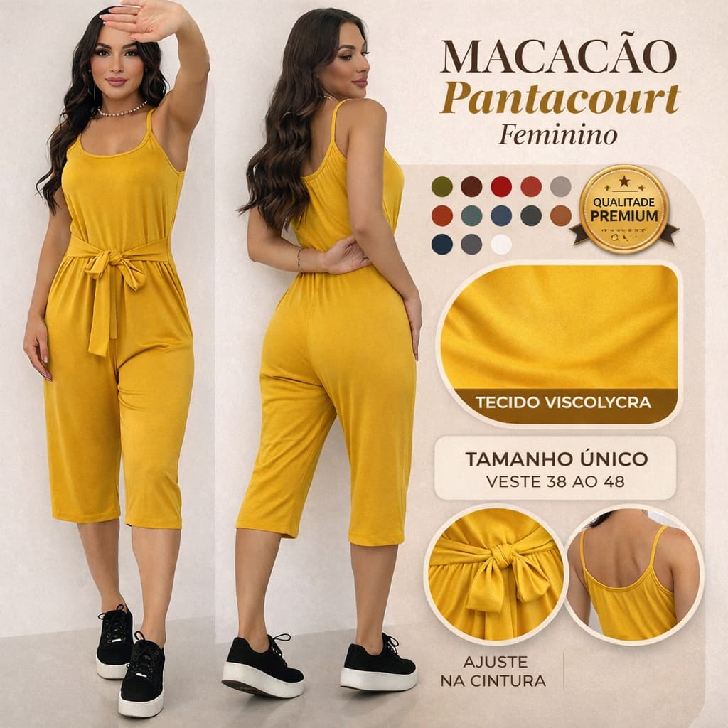 Macacão Feminino Pantacourt Alcinha Malha Viscolycra Pantacurt  Único 38 ao 46