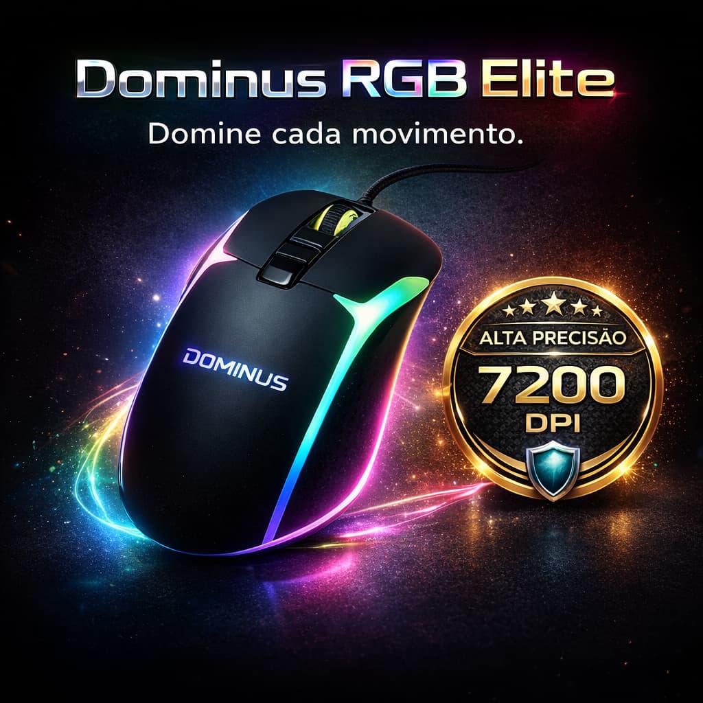 Mouse Gamer RGB Dominus Elite 7200 DPI Ergonômico USB com Botões Programáveis Alta Precisão LED