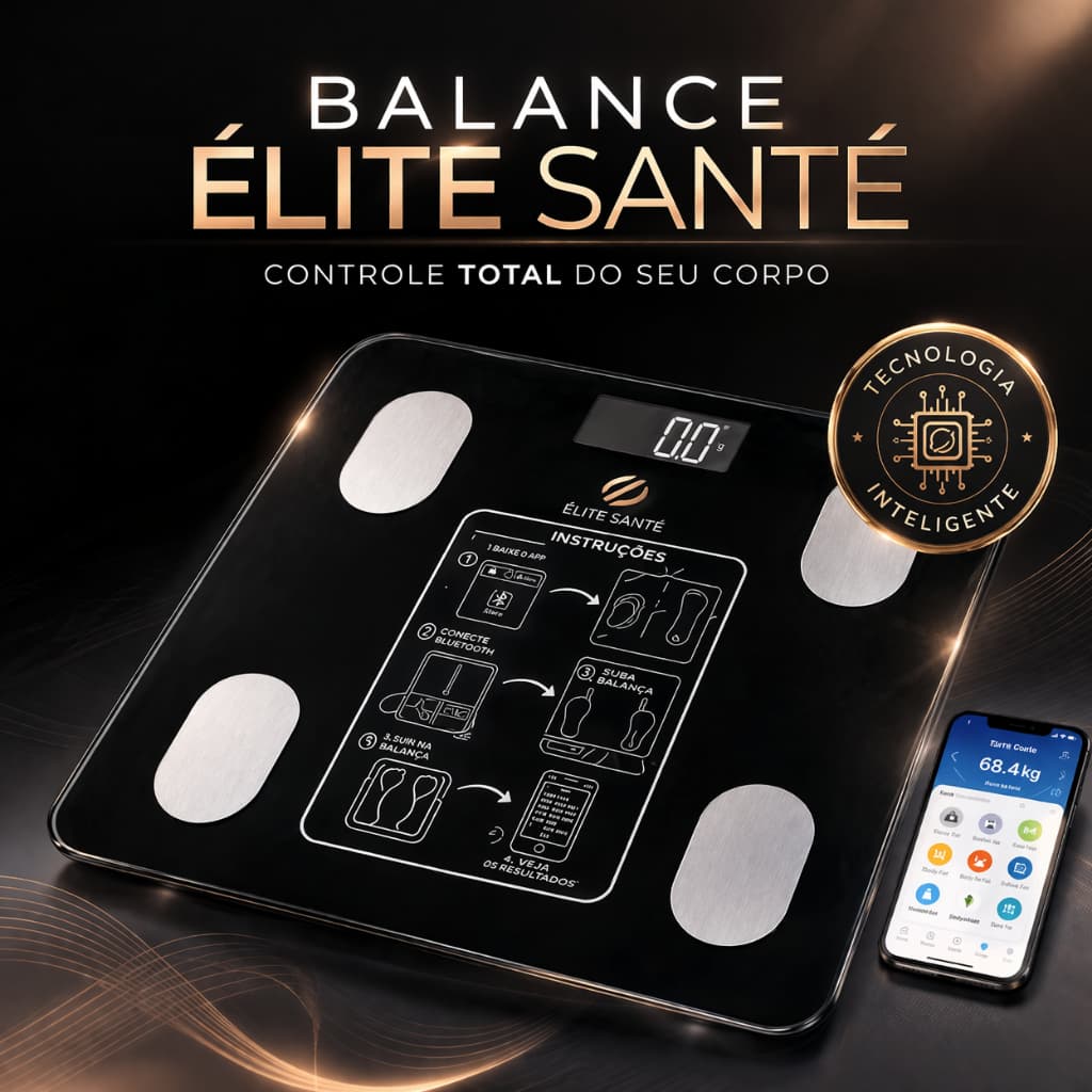 Balança Digital Inteligente Bluetooth Bioimpedância Balance Élite Santé Até 140kg Gordura Corporal App