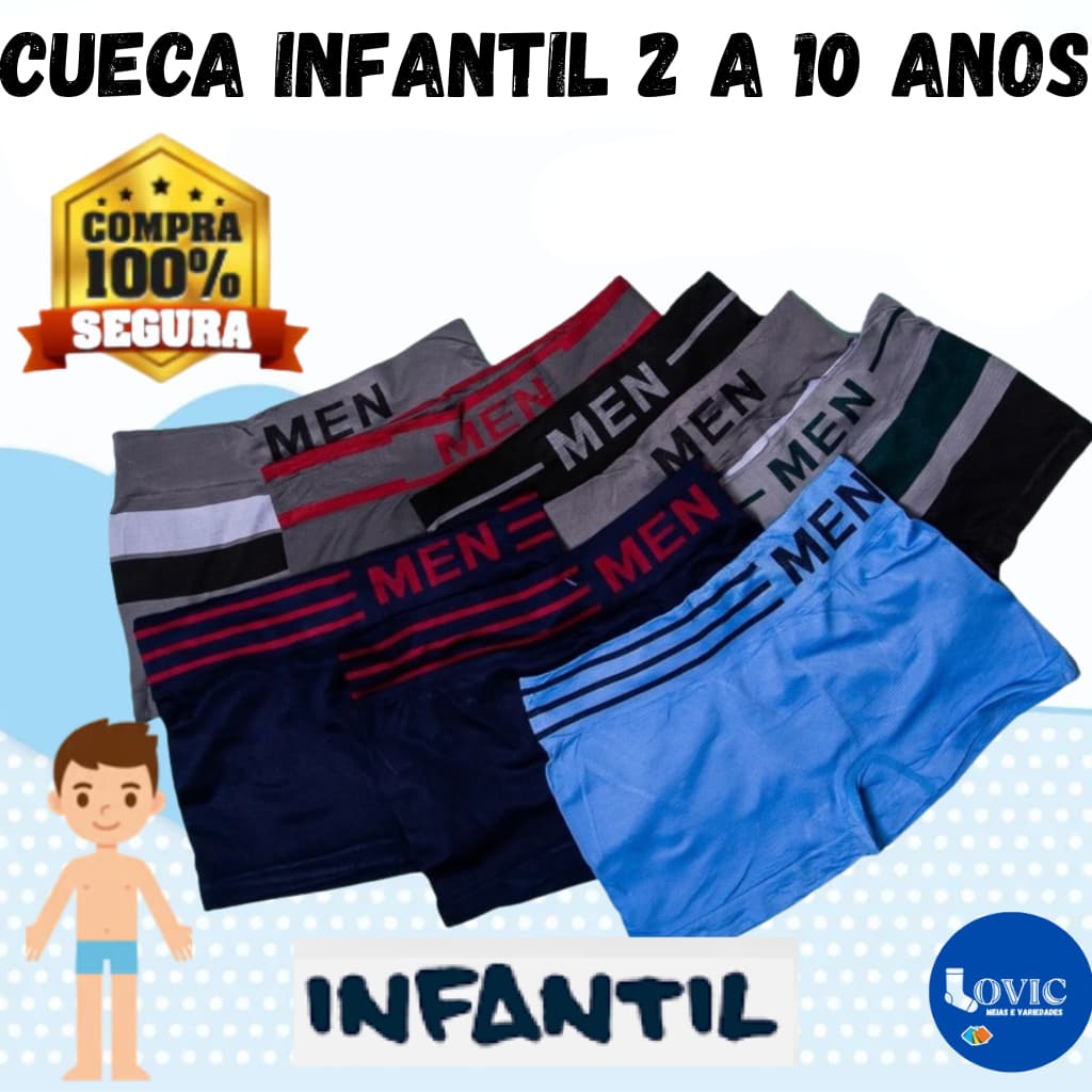 Kit Cuecas Box Boxer Microfibra Infantil Juvenil MEN Boy Criança Bebê Masculino Kit 10 ou Kit 5