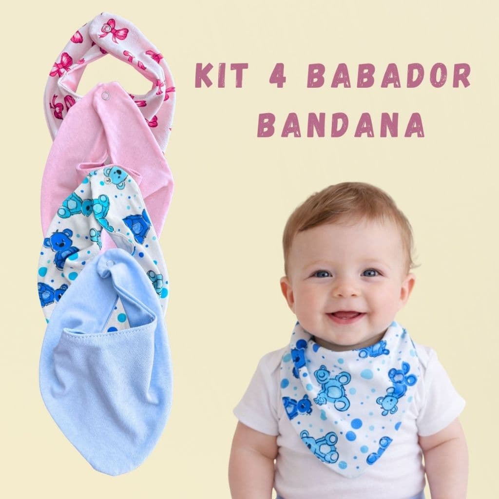 Kit 4 Babador Bandana Bebê Tecido Duplo 100% Algodão Suedine Antialérgico Enxoval Maternidade